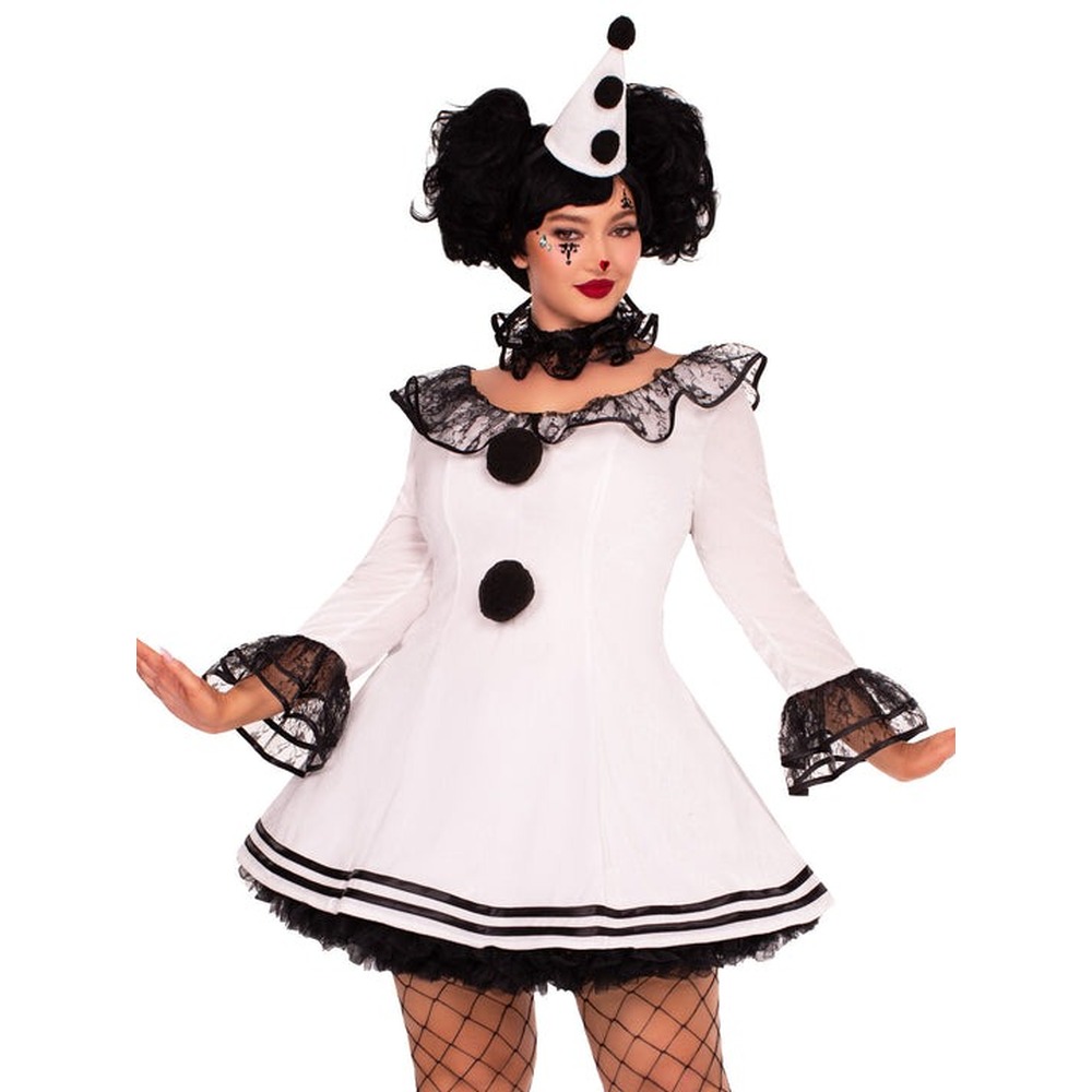 Leg Avenue - Plus Pierrot Clown Costume dress - White/Black